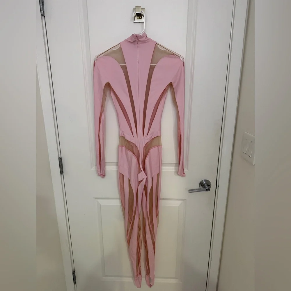 MUGLER - Lvr Exclusive Jersey & Tulle Jumpsuit - Picture 2 of 9
